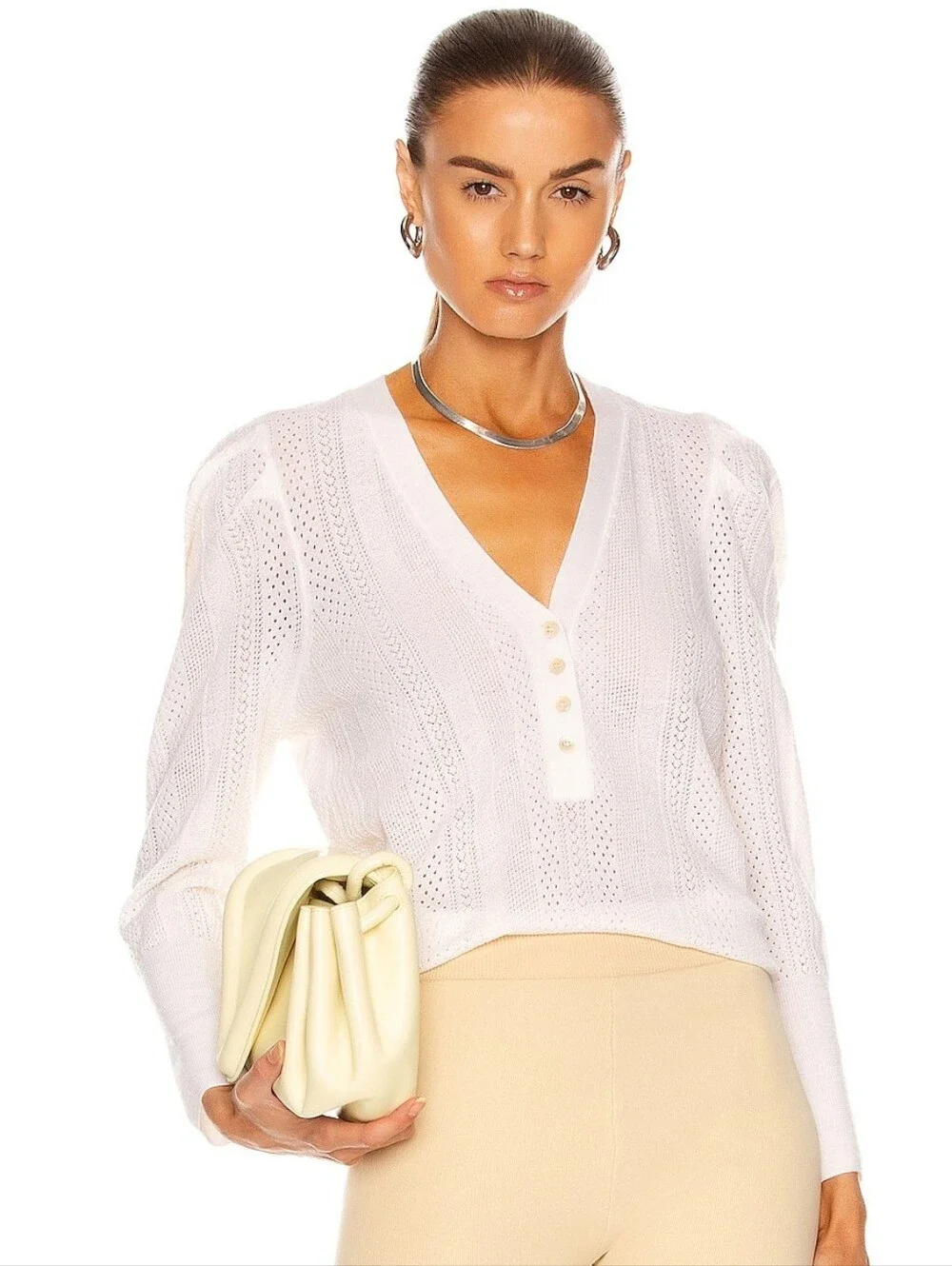Veronica Beard Kirka Henley Pullover Puff Sleeve‎ Button Sweater SIZE SMALL
